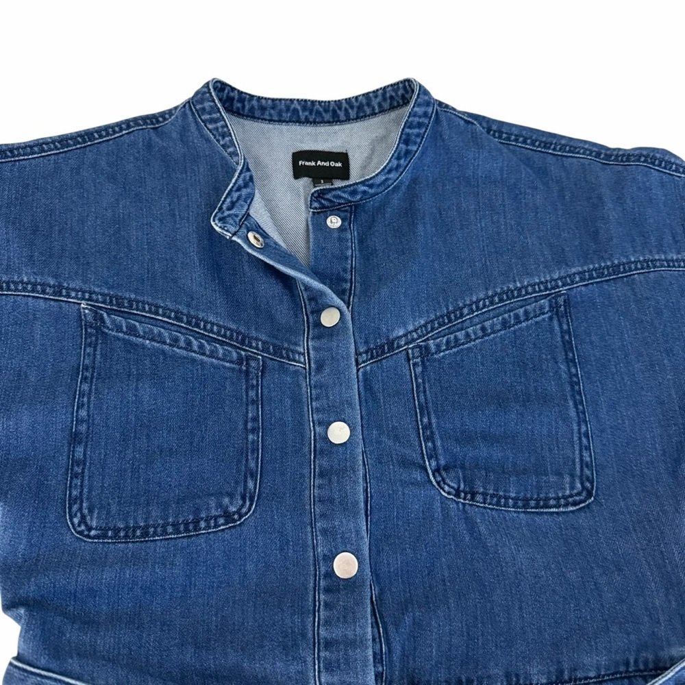 FRANK AND OAK Blue Denim Belted Utility Romper Short Sleeve organic cotton size - Picture 5 of 14